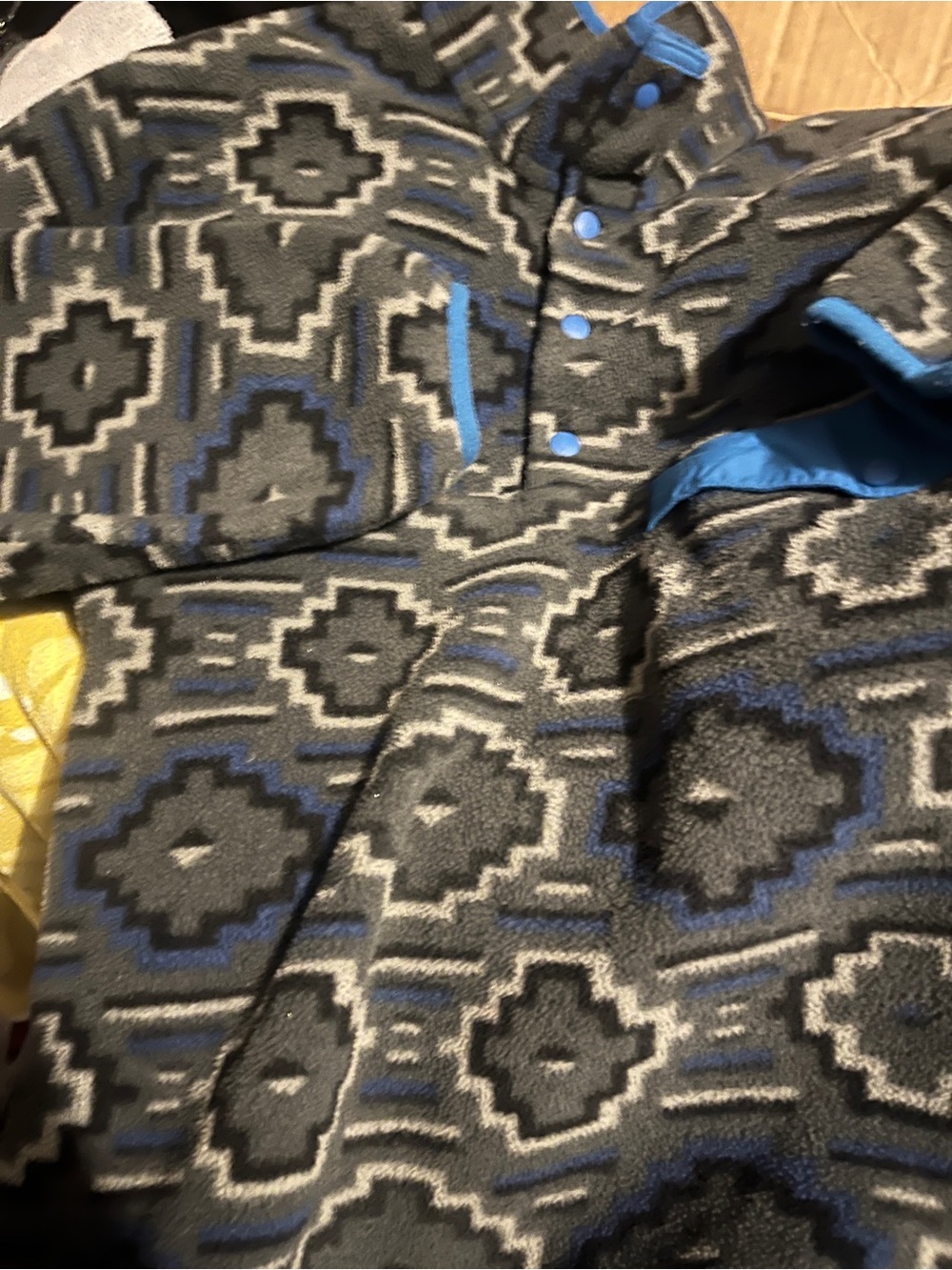 Patagonia Gray and Blue Geometric Snap-Up Fleece Pullover synchilla Aztec design